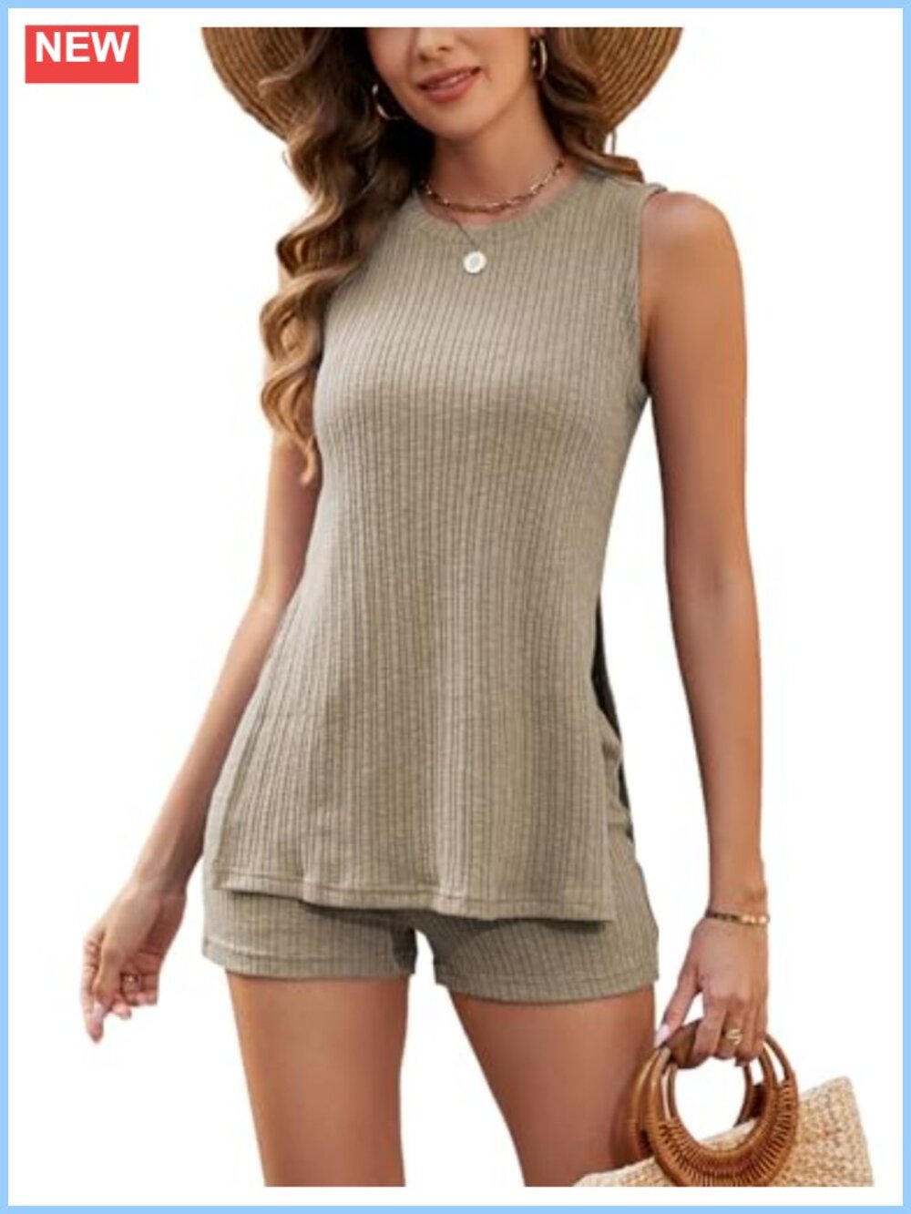 Knit Sleeveless Tank Top & High Waist Shorts 2 Piece Lounge Set